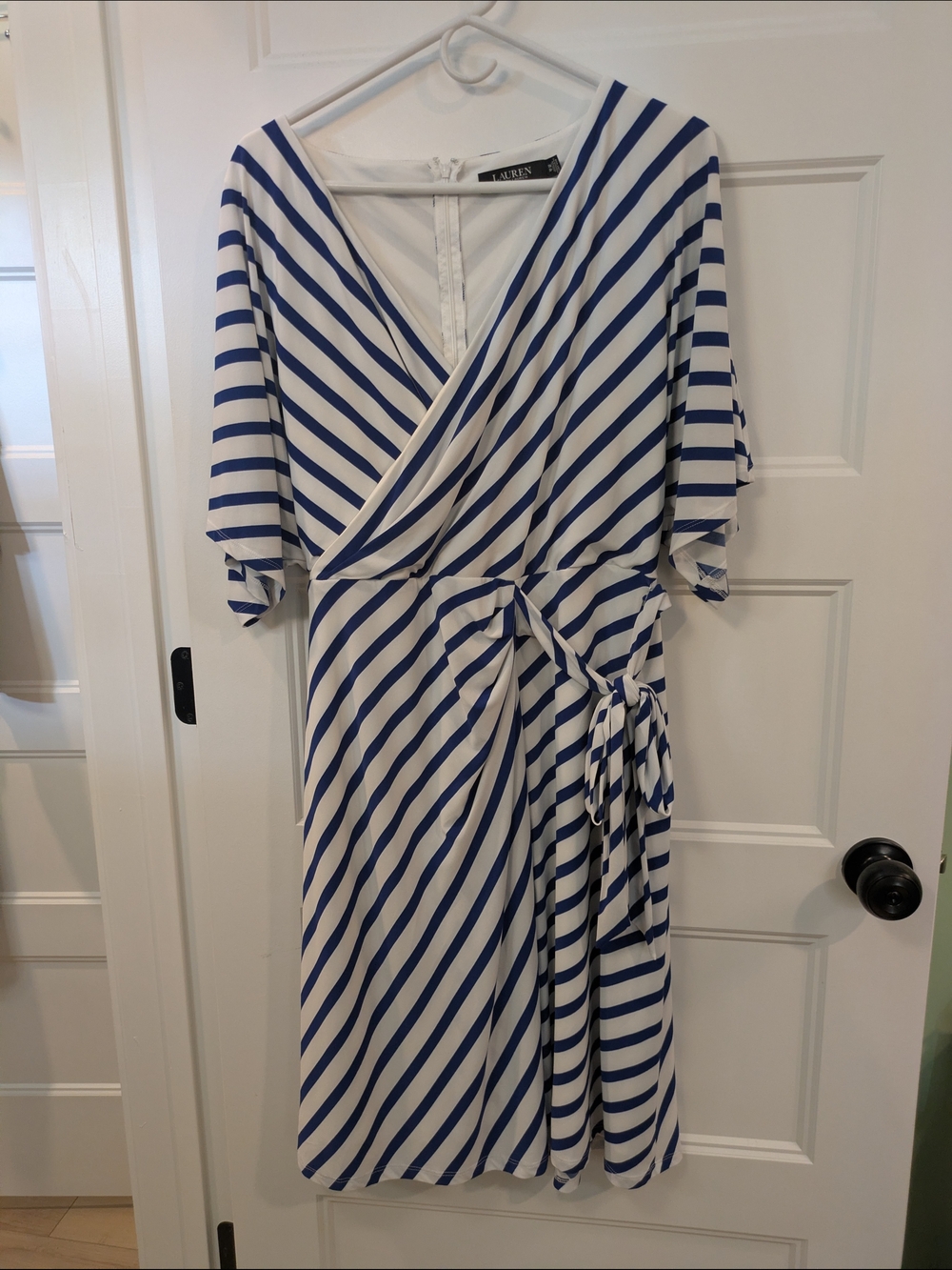 Lauren Ralph Lauren Blue & White Striped Wrap Dress